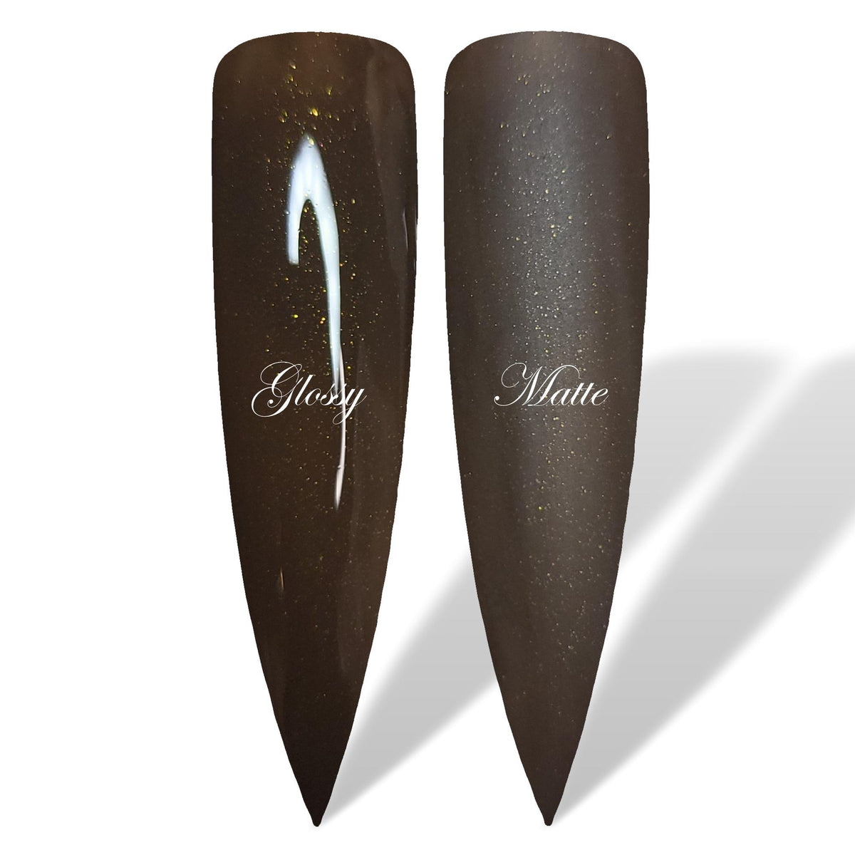 Mocha Dark Brown Shimmer Glossy &amp; Matte HEMA Free Gel Nail Polish Swatches