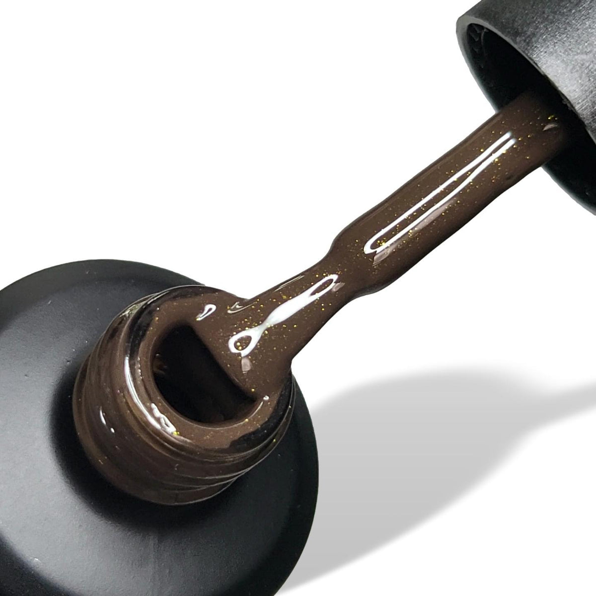 Mocha Dark Brown Shimmer HEMA Free Gel Nail Polish 15ml Bottle & Brush