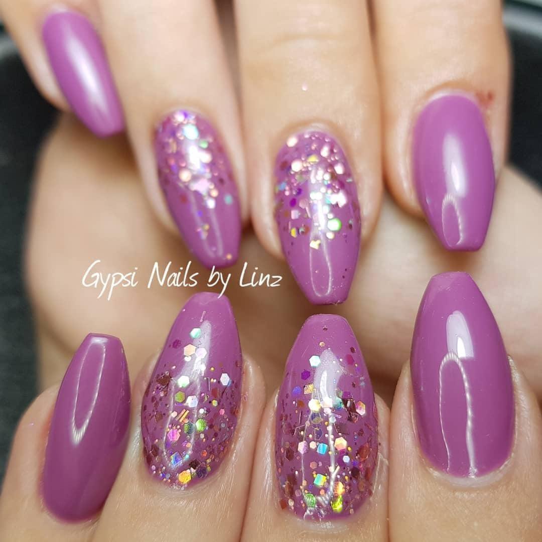Mulberry Purple HEMA Free Gel Nail Polish Diamonds & Gloss Australia Painted on Gel , Polygel and Acrylic Nails with Nail Art. Vegan, Cruelty Free