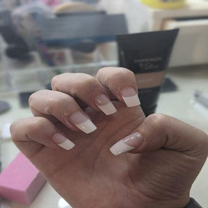 Clear HEMA Free Polygel on nails with tips