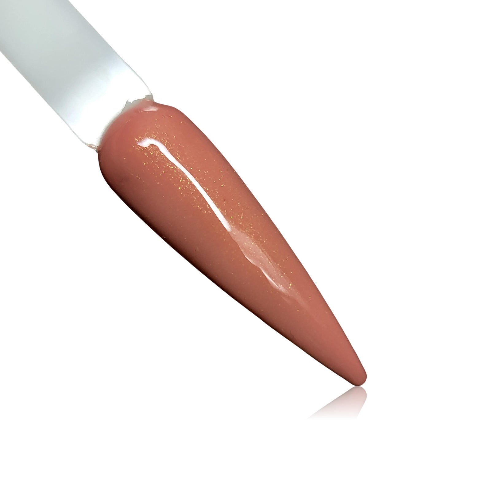 Peaches Nude Shimmer HEMA Free Gel Polish on Nail Swatch Stick