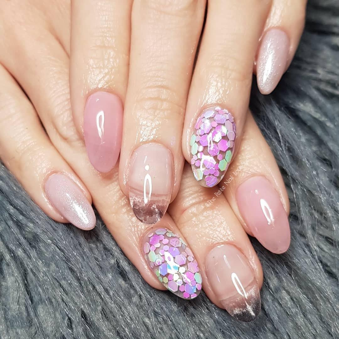 Petals Transparent French Pink HEMA Free Gel Nail Polish Diamonds & Gloss Australia Painted on Gel , Polygel and Acrylic Nails with Nail Art. Vegan , Cruelty Free