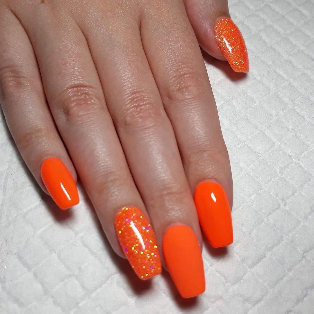 Racer Bright Neon Orange HEMA Free Gel Nail Polish Diamonds & Gloss Australia Painted on Gel , Polygel and Acrylic Nails with Nail Art. Vegan , Cruelty Free
