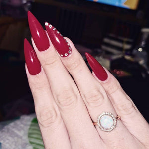 Red Velvet Deep Red HEMA Free Gel Nail Polish Diamonds & Gloss Australia Painted on Gel , Polygel and Acrylic Nails with Nail Art. Vegan , Cruelty Free