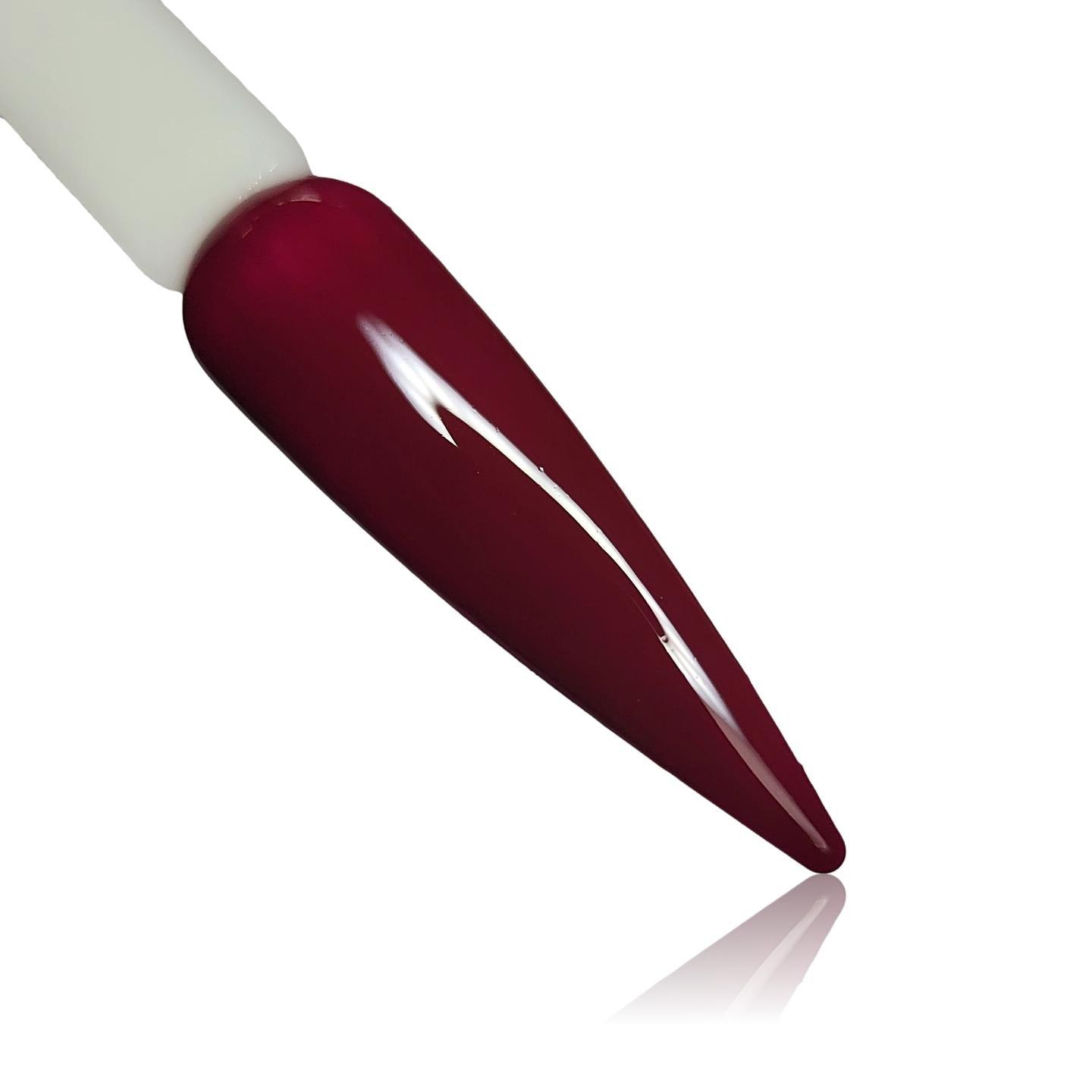 Red Velvet Deep Red Maroon HEMA Free Gel Polish on Nail Swatch Stick