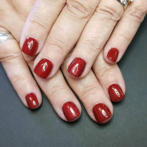 Ruby Dark Red Maroon Shimmer HEMA Free Gel Nail Polish Diamonds & Gloss Australia Painted on Gel , Polygel and Acrylic Nails with Nail Art. Vegan , Cruelty Free