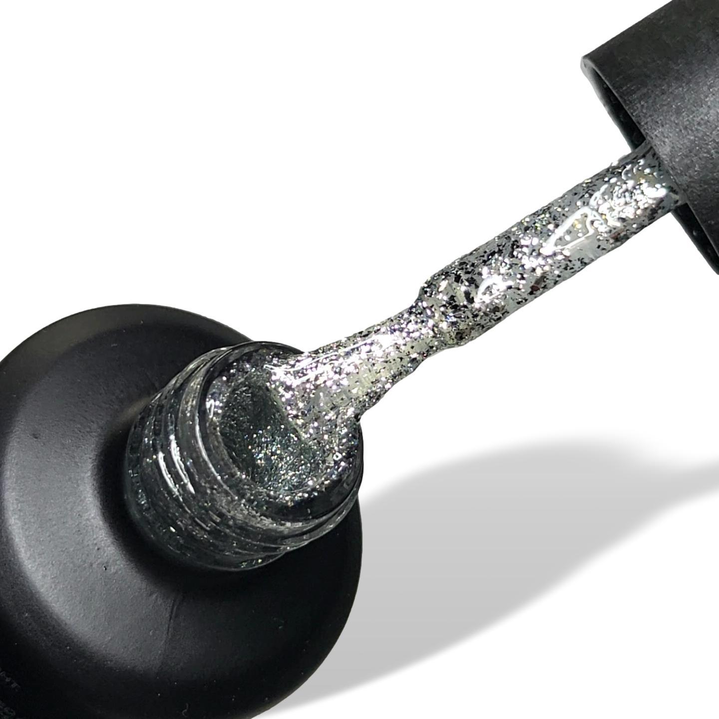 Silver Platinum Metallic Glitter  HEMA Free Gel Nail Polish 15ml Bottle & Brush 
