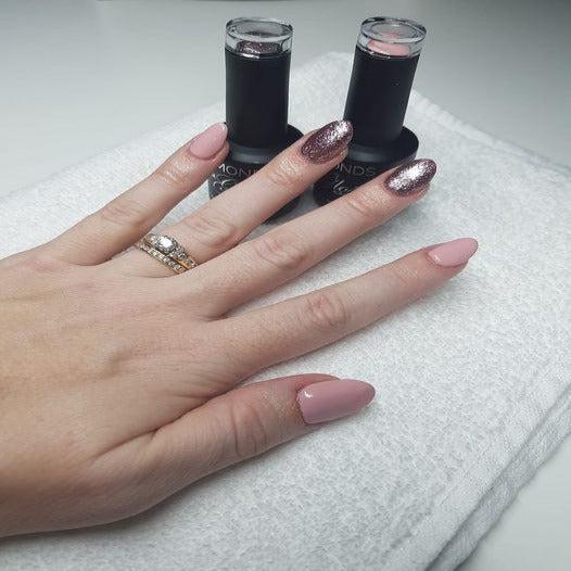 Sleeping Beauty Nude Pink HEMA Free Gel Nail Polish Diamonds & Gloss Australia Painted on Gel , Polygel and Acrylic Nails with Nail Art. Vegan , Cruelty Free