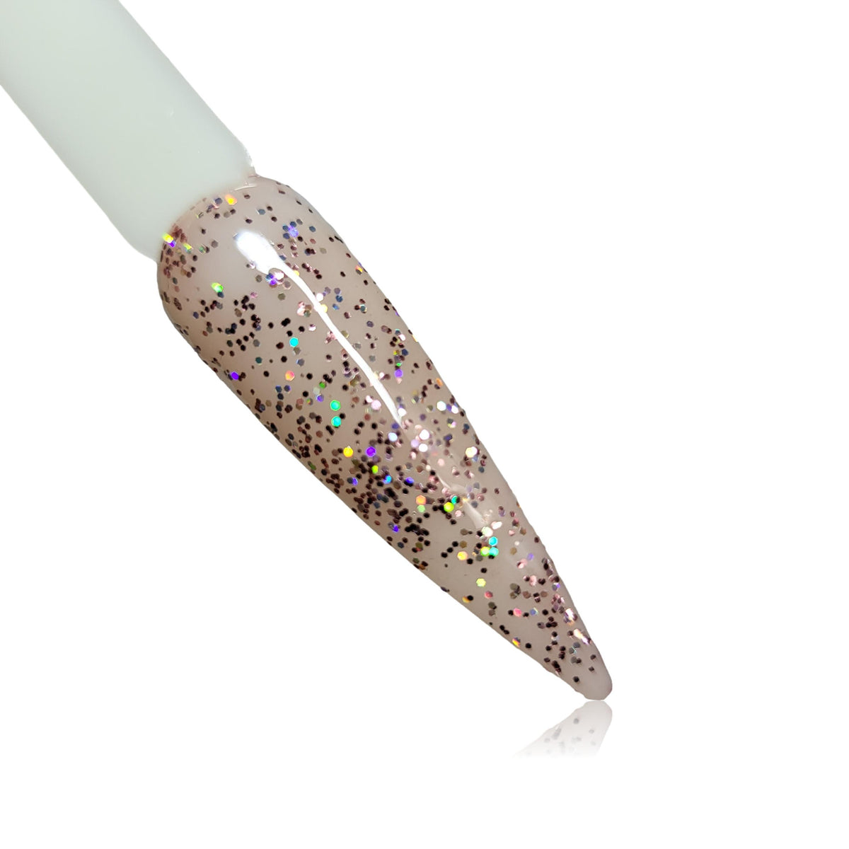 Sparkle Rose Gold Holographic Glitter   HEMA Free Gel Polish on Nail Swatch Stick 