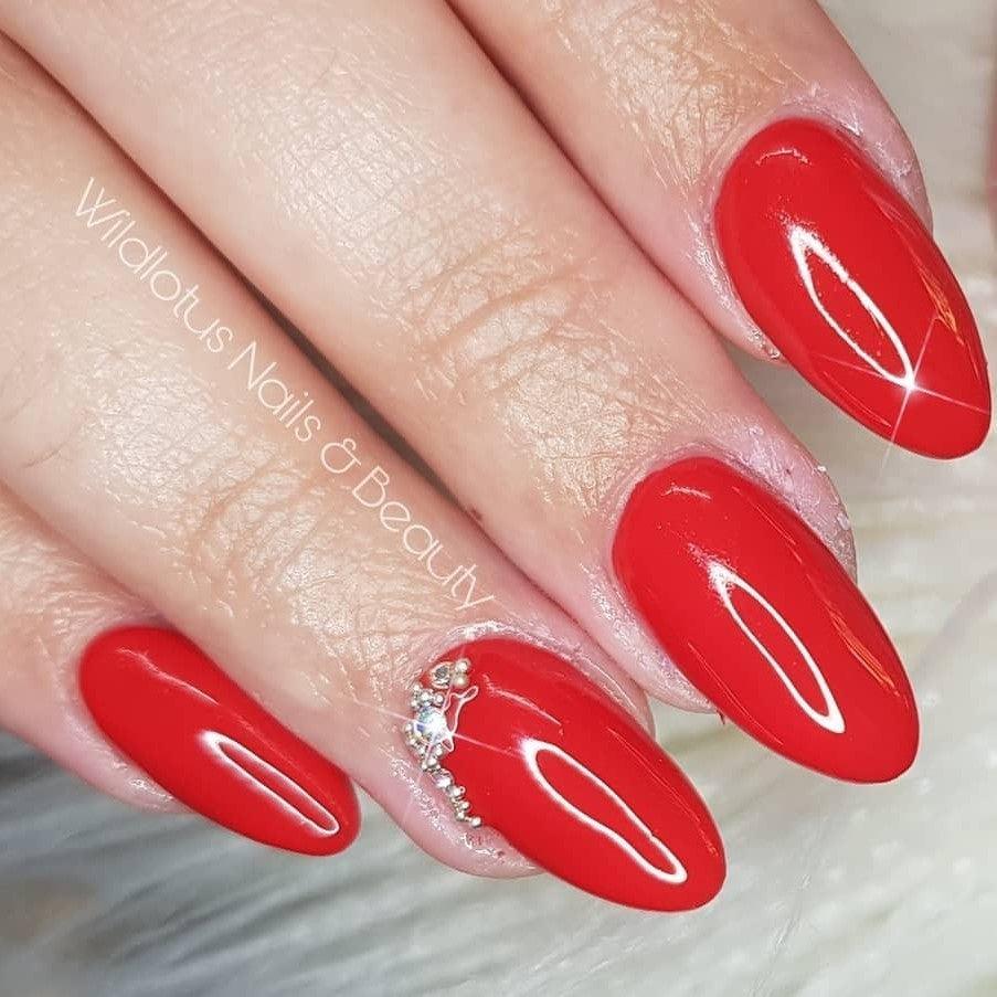 Vixen Red HEMA Free Gel Nail Polish Diamonds & Gloss Australia Painted on Gel , Polygel and Acrylic Nails with Nail Art. Vegan, Cruelty Free
