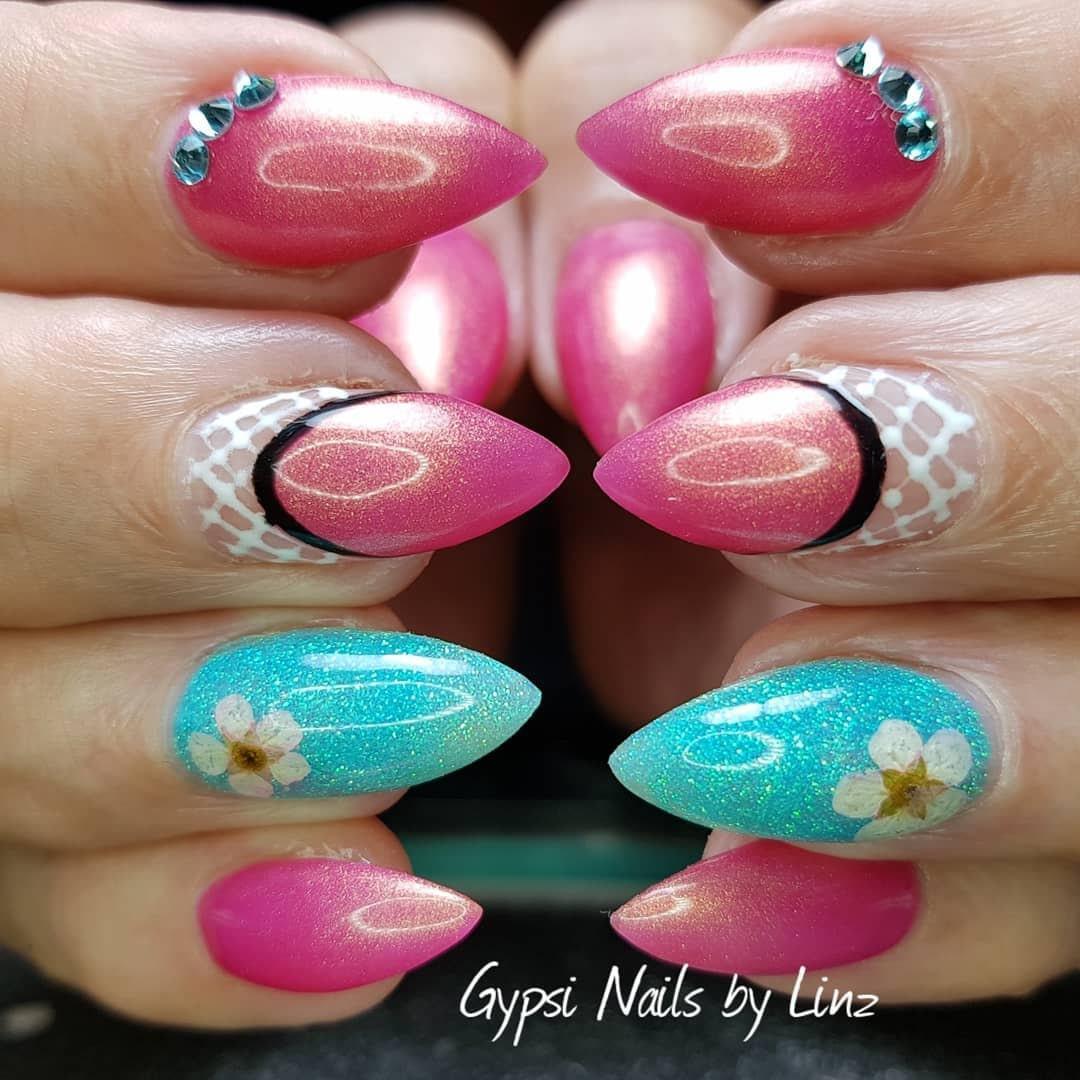 Watermelon Pink With gold shimmer  HEMA Free Gel Nail Polish Diamonds & Gloss Australia Painted on Gel , Polygel and Acrylic Nails with Nail Art. Vegan, Cruelty Free